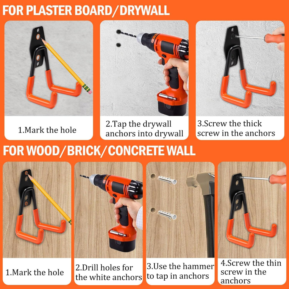 vivicreate 10 Pack Heavy Duty Garage Hooks Wall Mounted Steel Utility Storage Hooks for Tools Ladders Bikes Cables Equipment Organizer for Garage Taller Sótano Ganchos de Almacenamiento