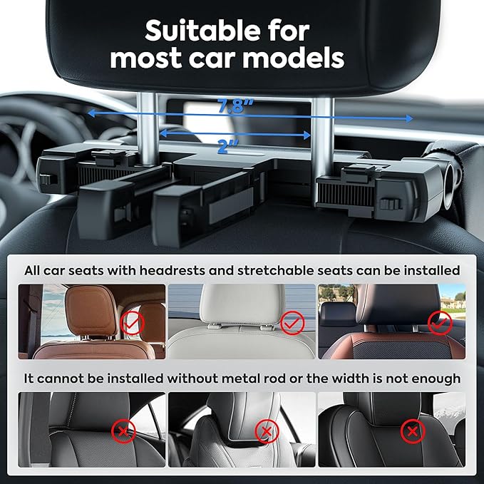 QRabbit Adjustable Car Headrest Pillow, U-Shaped Head Support Neck Pillows, Car Travel Sleeping Headrest Pillow for Kids & Adults Head Support, Only Suitable for Car Seat with 2 Poles