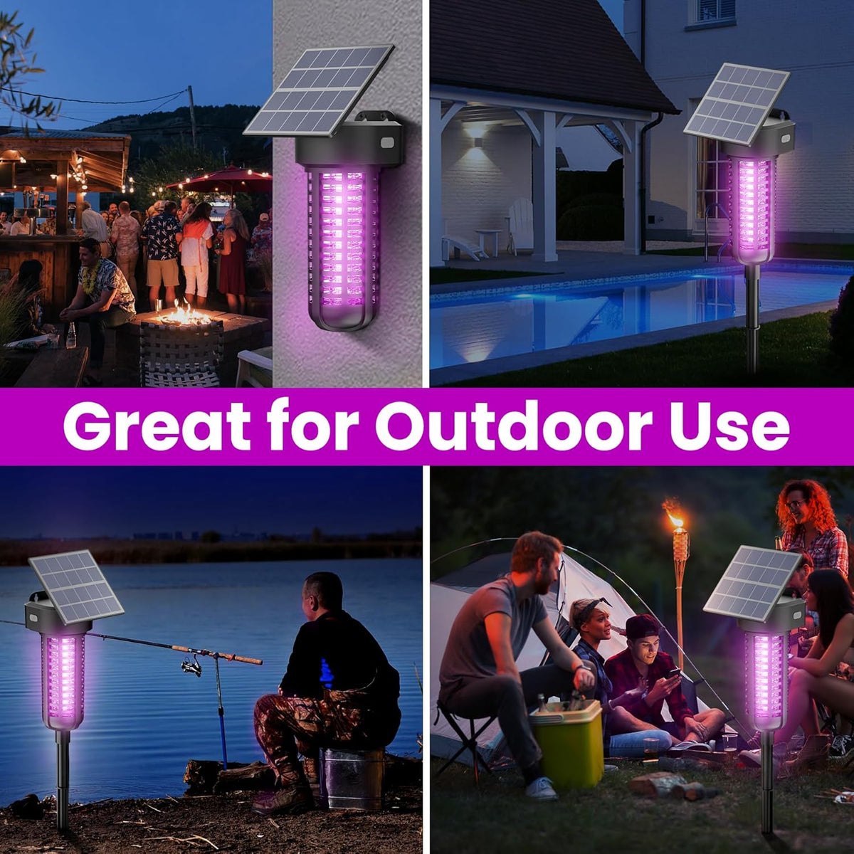 Solar Bug Zapper Outdoor, Garden Mosquito Zapper Waterproof & Cordless & Rechargeable & Auto On/Off and Manual Mode，Flying Insect Zapper Mosquito Killer Lamp Catcher for Patio Camping