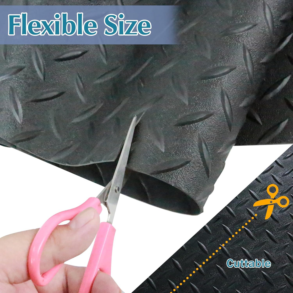 7.5 x 17 FT Garage Floor Mat,2.5 mm Thickness Diamond PVC Garage Flooring Roll, Anti-Slip Shop Floor & Parking mats for Workshop,Gym,Golf Cart Parking or Trailers