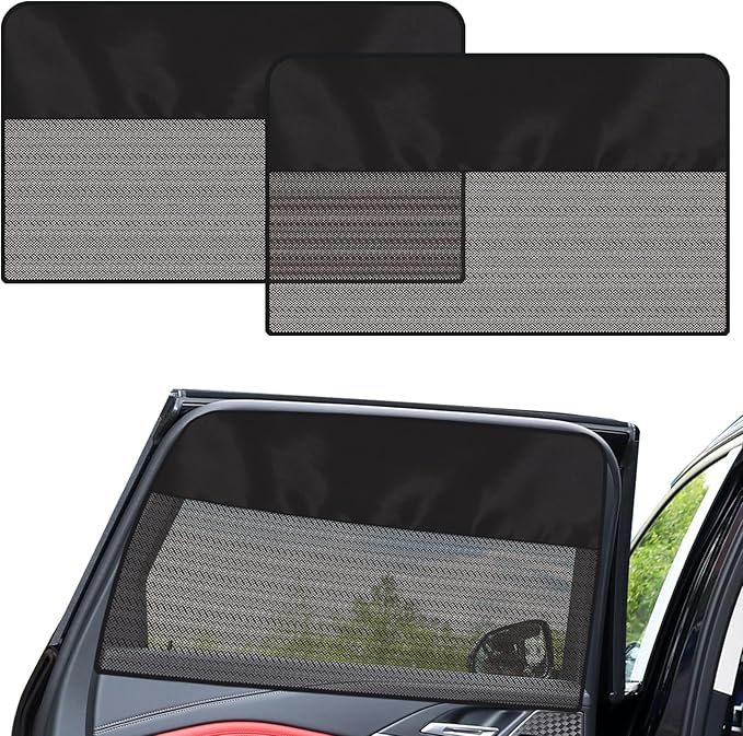 Rear Window Sun Shade, 2 PCS Magnetic Double Layer Car Side Window Sun Shades for Baby, Half Blackout & Half See-Through Back Window Covers for Sun & Privacy Protection,Car Window Accessories