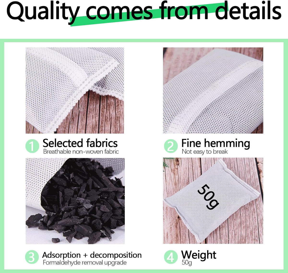 10 Pack Activated Charcoal Odor Absorbe Trash Can Deodorizer, Car Air Freshener, Shoe Deodorizer, Odor Eliminators For Storng Odor,50g/pack