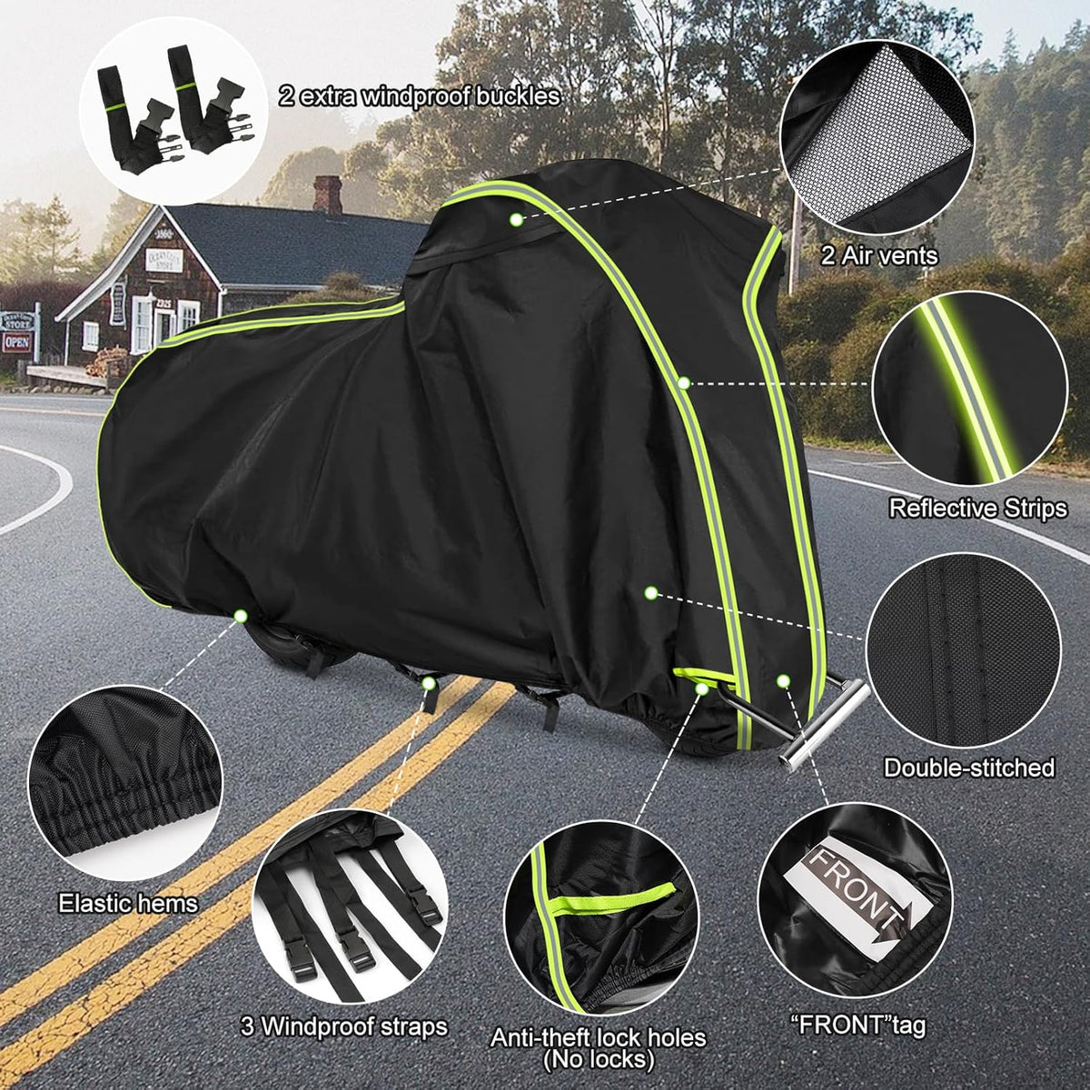 Motorcycle Cover for Honda GL1500 GL1800, Honda Gold Wing 2001-2023 with Trunk Models, All Weather Outdoor Black Protective Cover with Reflective Strips,Vent Holes and Lock Holes (Without top Box)