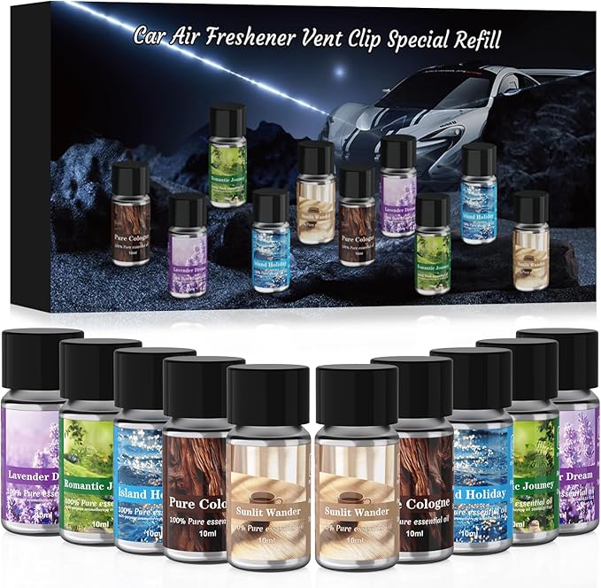 Car Air Freshener Refill, Car Air Freshener Vent Clip Special Refill, 5 Scents, 10 Bottles (Excluding Machine)