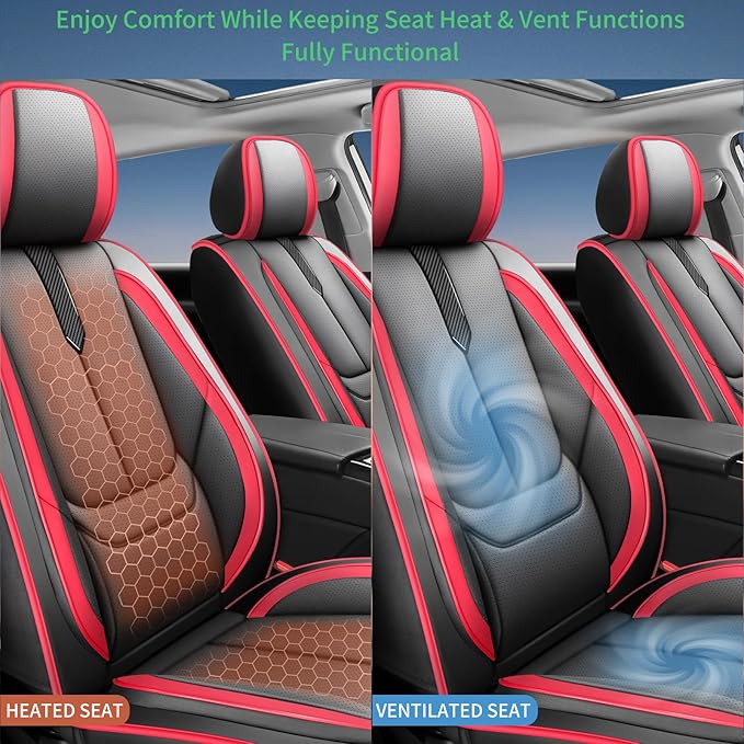 Fit Elantra Car Seat Covers for Hyundai Elantra 2017-2024 2025 2026 -Upgraded Premium Waterproof & Breathable Leather,Airbag Compatible,All-Weather Seat Cushion Protector,2 Front/Black-Red