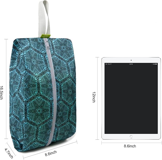 BeeGreen Shoe Organizer Shoe Bags For Travel with Zipper Closure, Shoe Storage Organizer with Handle Travel Bags, Green Blue Lightblue-Geometry, Large, Green Blue Lightblue-geometry