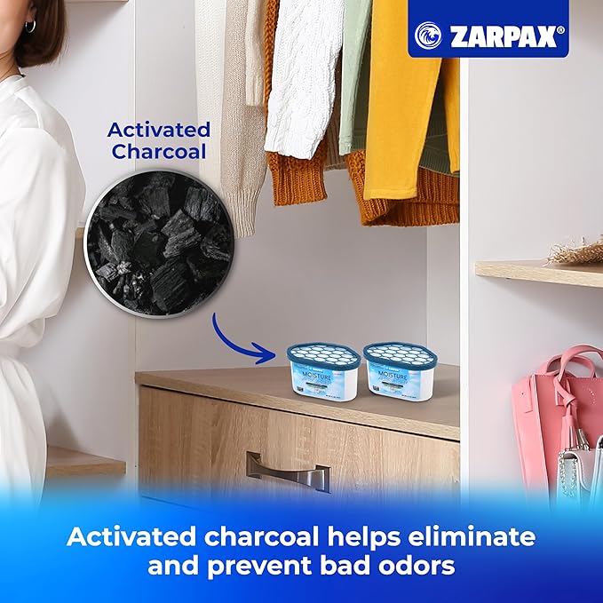 ZARPAX Moisture Absorber Fresh Cotton 6.5 oz/185g | Removes Moisture, Damp & Humidity | Odor Absorber With Fresh Cotton Fragrance | Moisture Trap for Bathroom, Closet, Kitchen | Set of 15