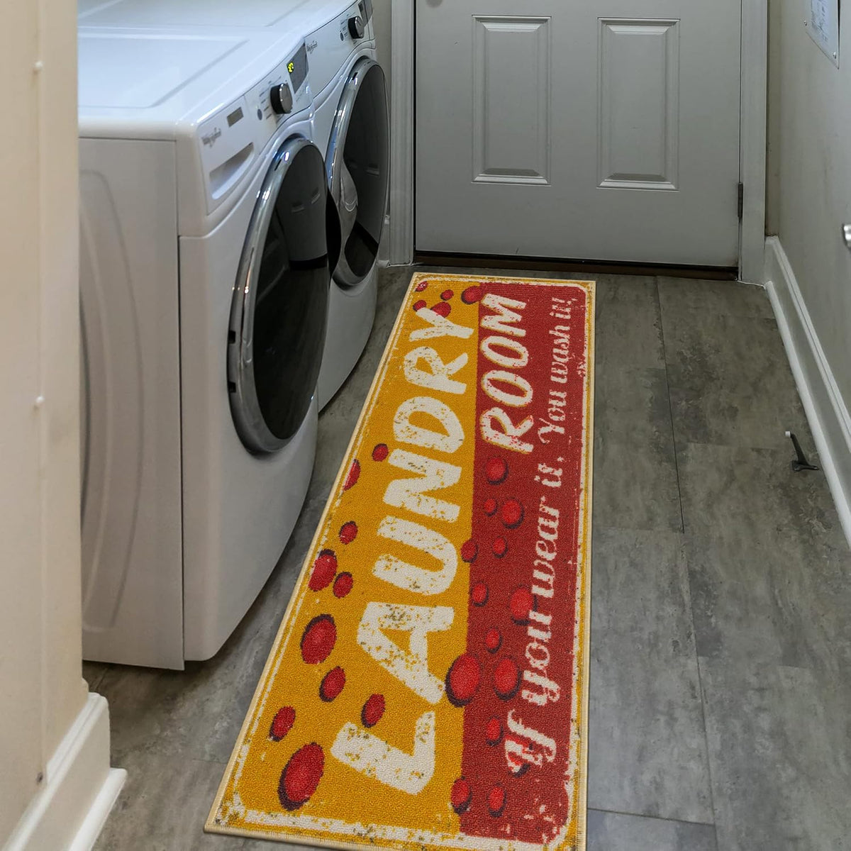 Ottomanson 20" x 59" Laundry Room Rug - Non-Slip Mat for Laundry & Mudroom - Durable, Stain-Resistant, and Easy to Clean - Perfect for High-Traffic Areas - Runner Rug for Entryway Bathroom, Yellow/Red