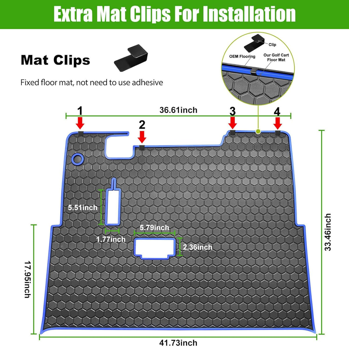 EZGO TXT Golf Cart Full Coverage Floor Liner Mat, fits EZGO TXT (1994+), Valor(1994+), Express S4(2012-2020), Cushman Workhorse, EX1(2020), Thick Anti-Slip Rubber, Blue Trim