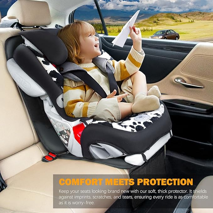 Siivton Car Seat Protector for Child Seat Cushion for Leather and Fabric Seats, 2 Mesh Pockets, Non-Slip Backing, Carseat Protectors for Vehicles, Baby, Pets (2 Pack)