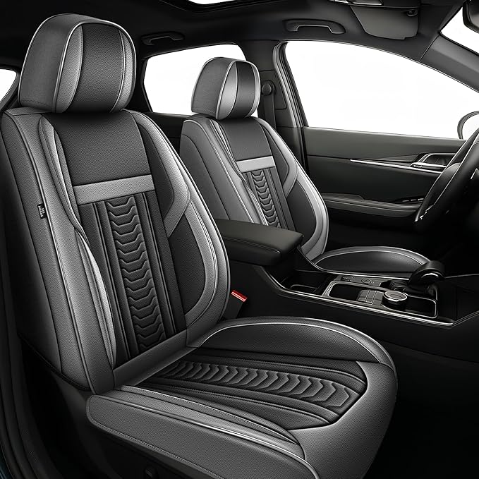 TTX LIGHTING for Chevy Camaro 2000-2024 Seat Covers: Waterproof Leather Seat Protector with Airbag Compatible (2 Front Seats,Black&Gray)