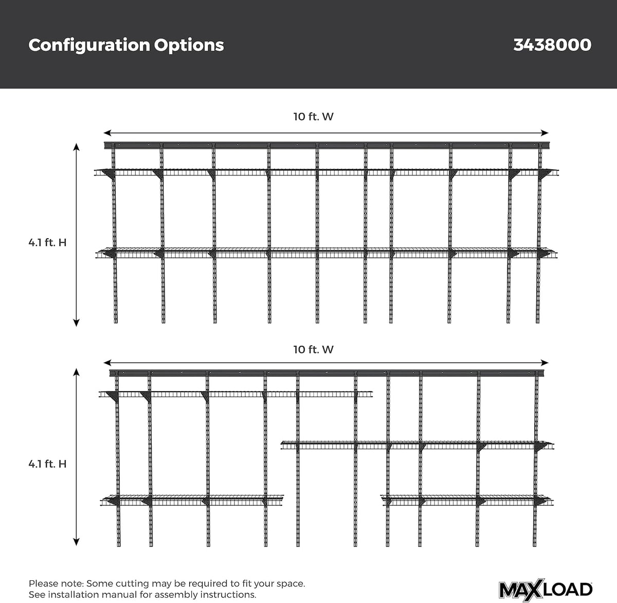 ClosetMaid MaxLoad Heavy Duty Wall Shelf Kit for Garage, 6 – 10 Ft., Adjustable ShelfTrack Wire Shelving, Black Finish