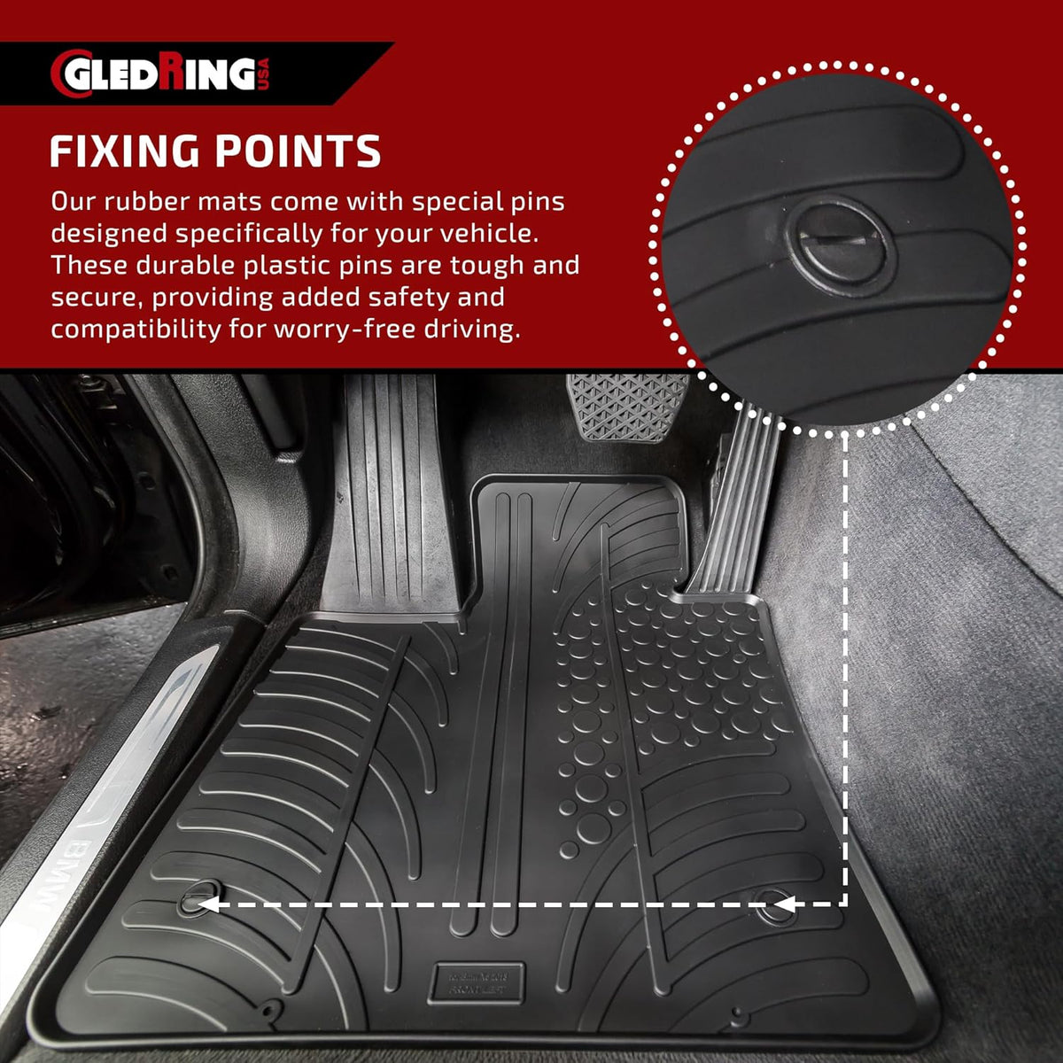 Gledring USA Custom Fit All-Weather Rubber Floor Mats Intended for Scion iA/Toyota Yaris iA/Toyota Yaris 2016-2021, No Trimming Required, Tailored Custom Fit, Protects from Rain, Mud & Snow