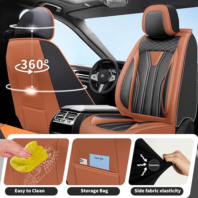 Fit Sonata Car Seat Covers Premium Leather for Hyundai Sonata 2007-2025 2026. Waterproof， Breathable, Scratch-Resistant & All-Weather Seat Cushion Protector（Full Set,Brown&Black