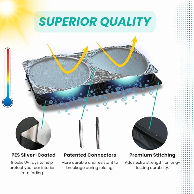 Windshield Sun Shade -Certified 99.87% UVB & 99.02% UVA Car Sun Shade. Award Winning Sunshade - Patented Technology | Compatible for Nissan Altima (2019–2026) | Car Shades by Kinder Fluff