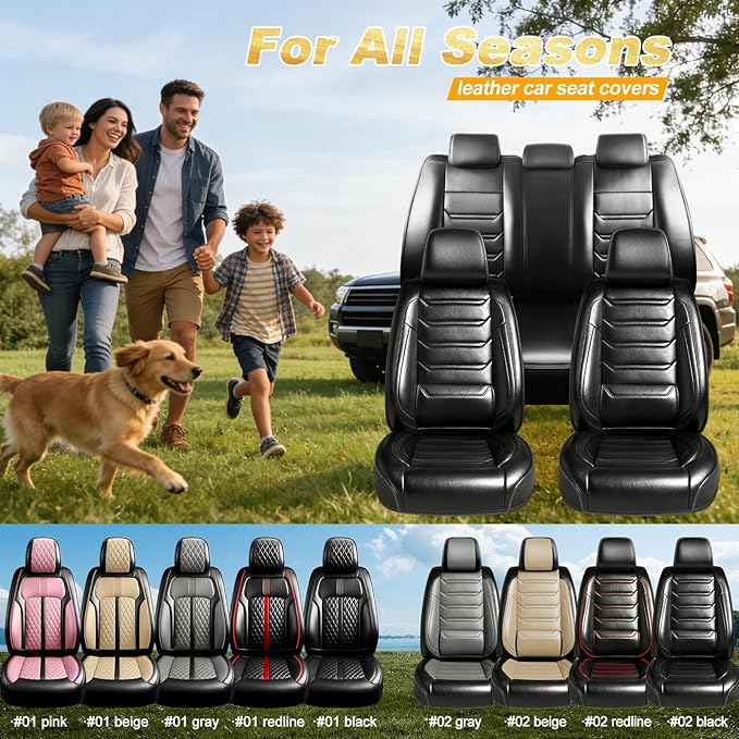 Fit Equinox Car Seat Covers (Front Pair) for Select Chevrolet/Chevy Equinox 2007-2026 - Premium Full Coverage Leather, Airbag Compatible, Waterproof & All Weather Seat Cushion Protector, Black