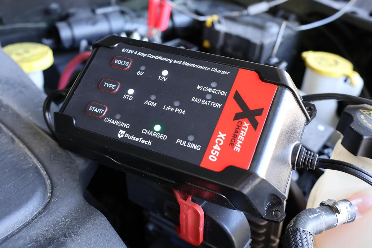 PulseTech XC450 Xtreme Charge 4 AMP Smart Battery Charger Maintainer, Trickle Charger | Test, Charge, Condition & Maintain All 6V/12V Batteries: Lead Acid, LiFeP04, Lithium, VRLA, AGM, Gel & Flooded