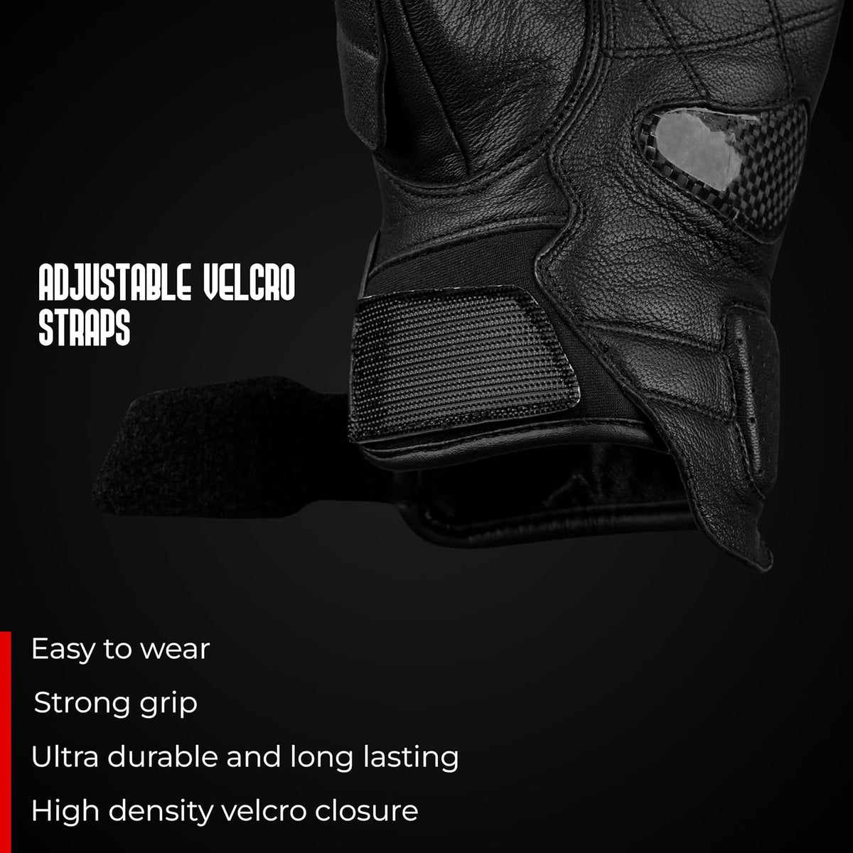 J.A.G. Leather Motorcycle Gloves for Men - Carbon Fiber Knuckle Protection, Motorbike Powersports, Dirt Bike, Touchscreen Gloves for Men and Women, Guantes para Moto.