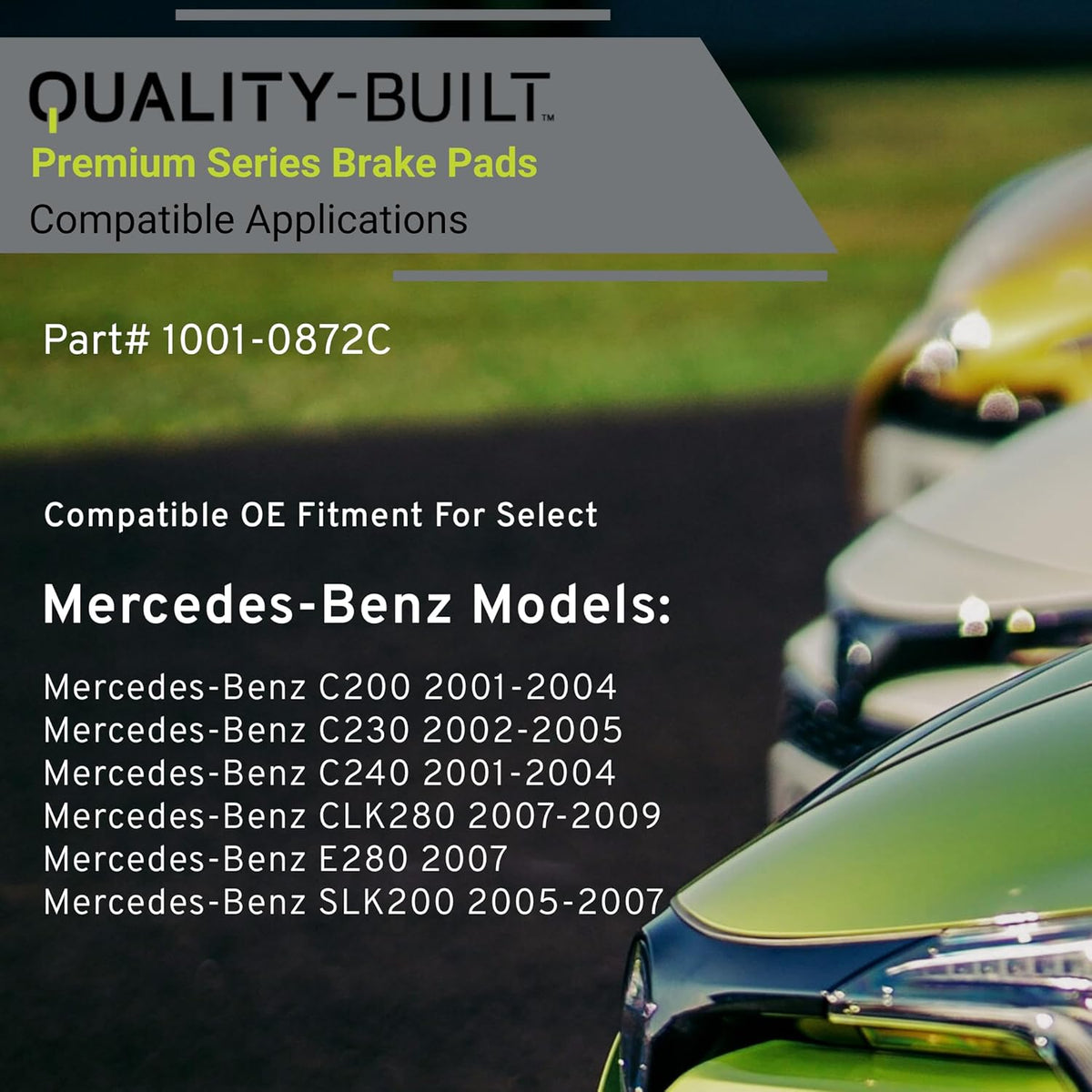 Premium Ceramic Front Brake Pads (1001-0872C) Compatible with Mercedes-Benz C200 2004-2001, C230 2005-2002, C240 2001, C240 2004-2003, CLK280 2009-2007, E280 2007, SLK200 2007-2005
