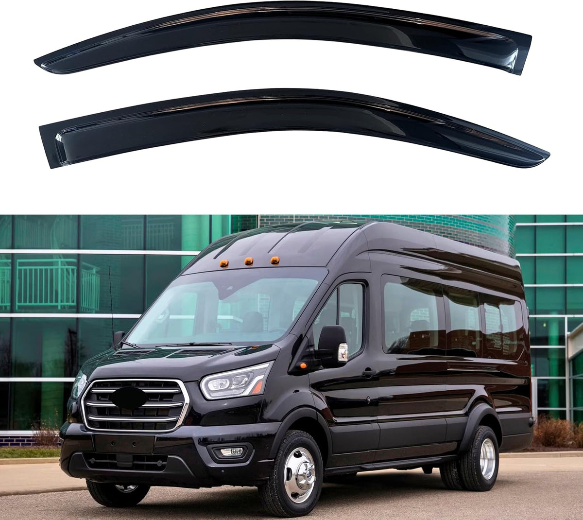 KPY Window Visor Compatible with Ford Transit 2014-2024, 2PC Rain Guard Side Window Vent Deflectors Tape-On Style, 2015 2016 2017 2018 2019 2020 2021 2022 2023