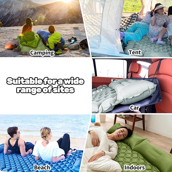 Inflatable Car Air Mattress, SUV Air Mattress for Travel Camping, Ultralight Camping Bed with Pillow and Built-in Foot Pump, Portable Sleeping Pad for SUV -Blue