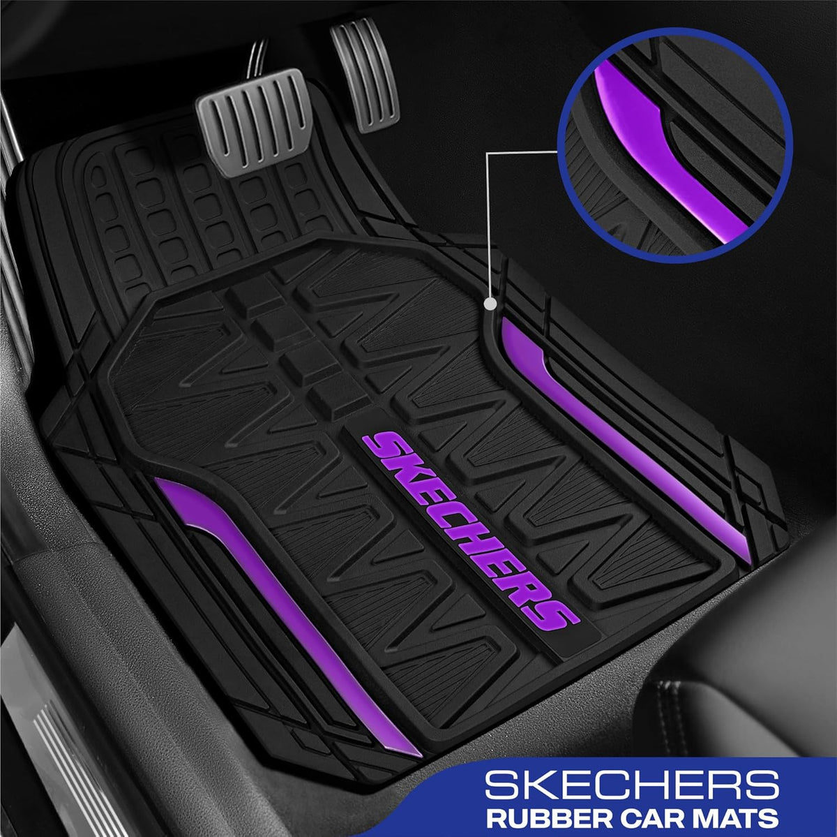 Skechers Car Floor Mats,Heavy Duty Rubber Car Mats Full Set,All Weather Floor Mats,Waterproof TrimTo Fit Universal Floor Liner Car Accessories,Automotive Floor Mats for Cars Trucks SUV,Purple