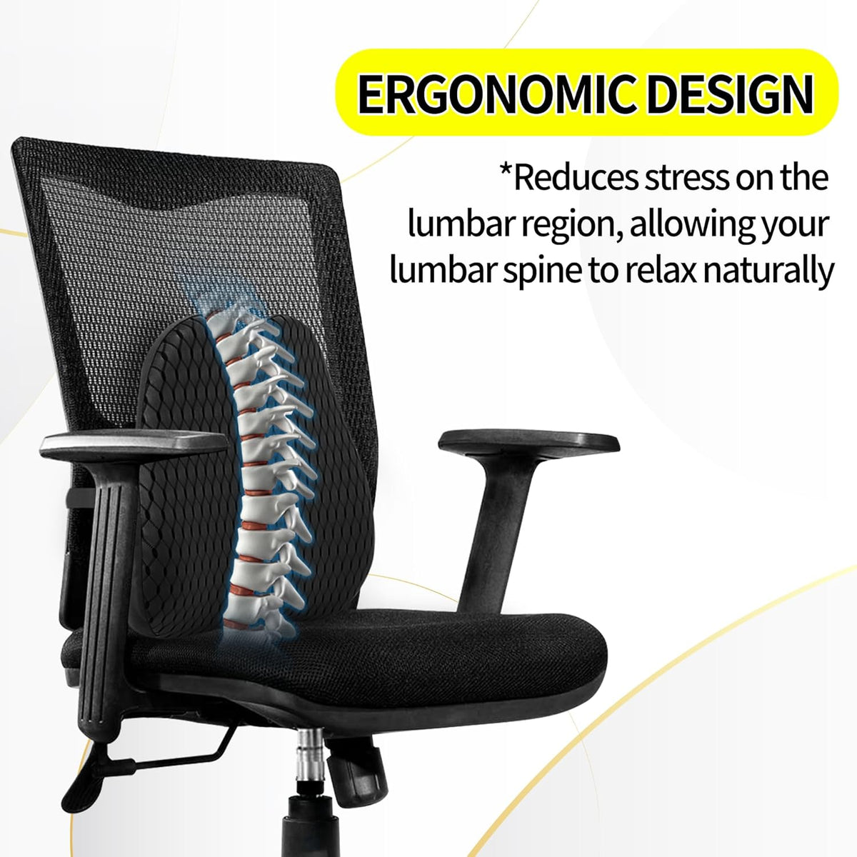Lumbar Support Pillow for Office Chair,Memory Foam Back Lumbar Support Pillow,Relieve Back Pain,3D Breathable Fabric&Shoulder Strap Fixation,Back Support for Office Chair/Wheelchair/Car(Black)