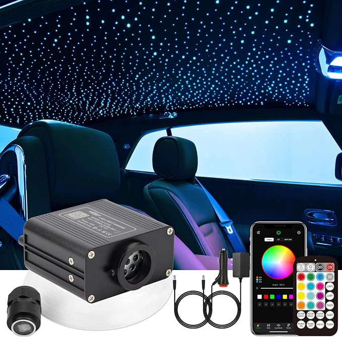 CHINLY Twinkle 650pcs 13.1ft 0.03in Fiber Optic Lights Starlight Headliner kit, Music Mode Bluetooth APP Control Remote, RGBW Star roof Lights for Star Headliner/Home Theater/Pool Ceiling