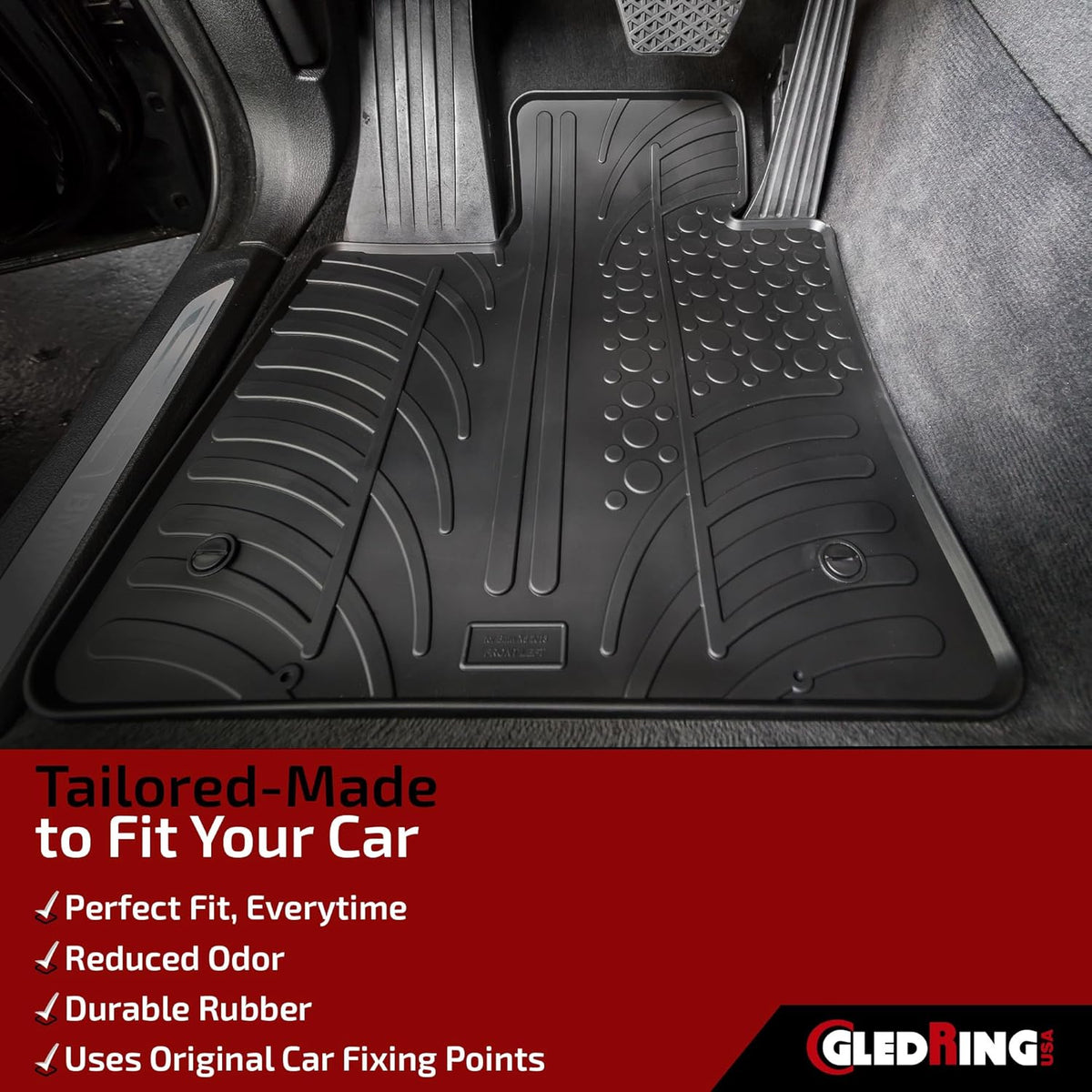 Gledring USA Custom Fit All-Weather Rubber Floor mats Compatible with Mercedes Benz E-Class Sedan (W210) 1995-2003, No Trimming Required, Tailored Custom Fit, Protects from Rain, Mud and Snow.