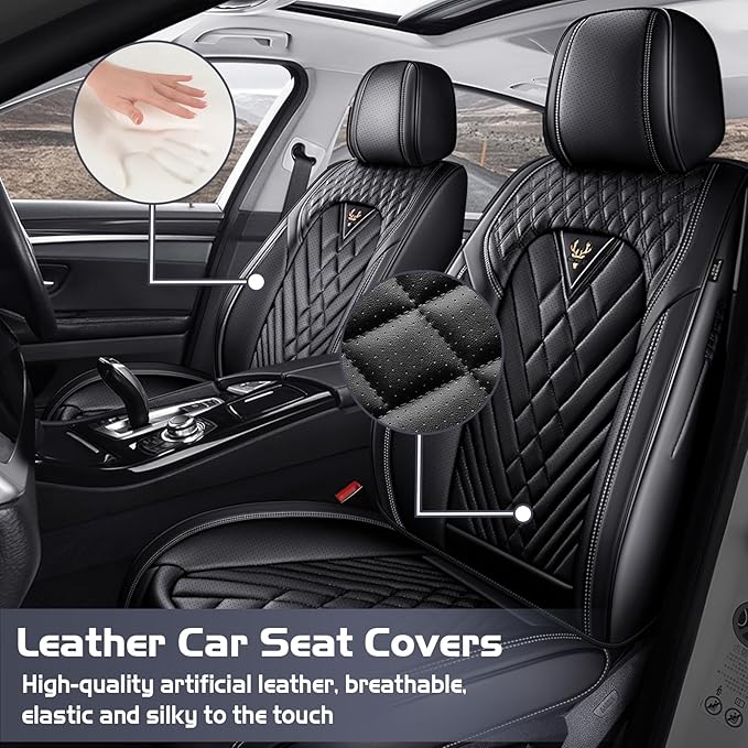 Truck Seat Covers for GMC Sierra 1500 2007-2026, Waterproof Premium Leather Full Coverage Car Seat Cover, Muscle Sport Style Auto Interior Seat Cover Sets (Full Set/Black)
