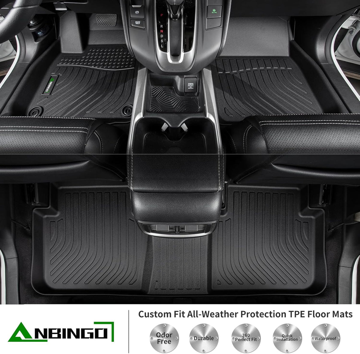 ANBINGO®-Floor Mats & Cargo Liner for Toyota Prius 2016-2022 (Not for Prius Prime & Prius c &Prius v) All Weather Prius Car Mats | 1st, 2nd Row Set & Cargo mat | Prius Floor Liners Accessories-Black