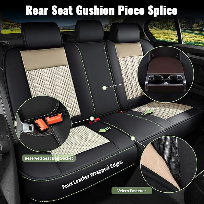 Car Seat Covers fit for Acura TL 2004-2014, 5 Seats Full Set Breathable Cooling Ice Silk Leather Car Seat Covers, Vehicle Seat Protector Seat Cushion Automotive Accessories (Black&Beige)