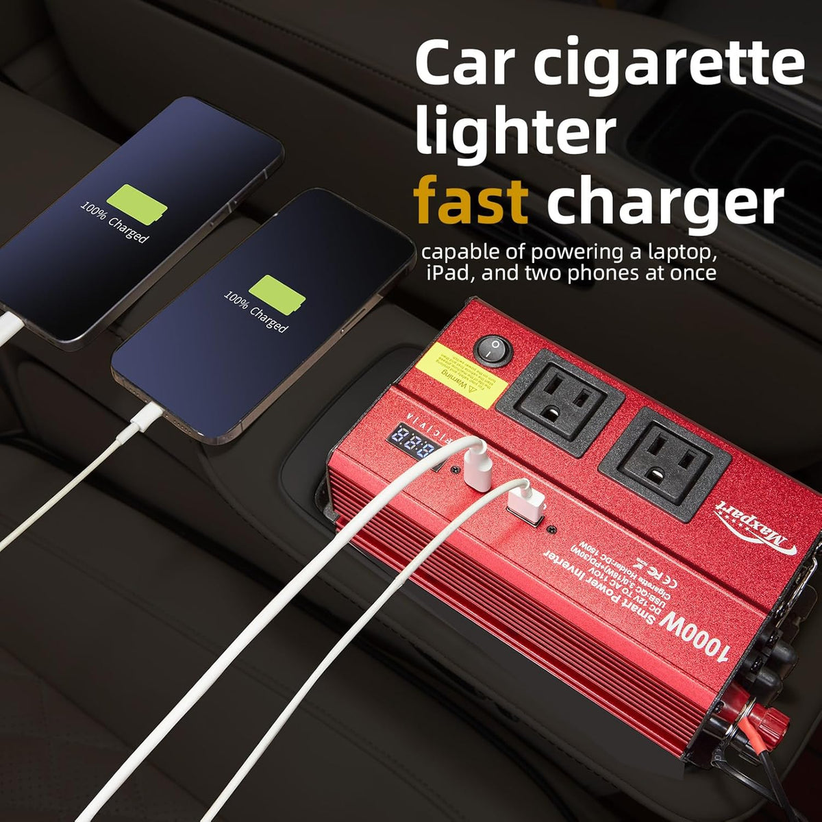 TWING Car 1000w Inverter,12v DC to 110v Power Inverters for Vehicles 1000 watt with Dual AC Outlets 3.0A USB and Type-C,12 Volt Inverter Car Cigarette Lighter Battery