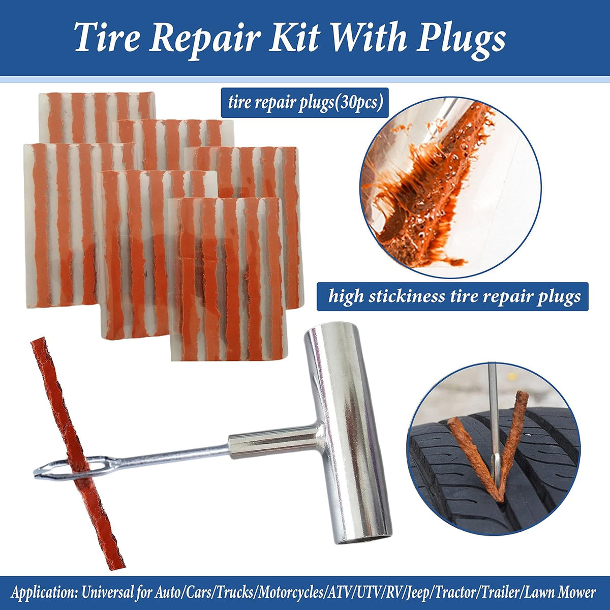 Tire Repair Kit, 68pcs Heavy Duty Tire Plug Kit, Universal Tire Repair Tools Flat Tire Puncture Repair for Car, Motorcycle, Truck, SUV, RV, ATV, Tractor, Trailer Fix Punctures and Plug Flats Patch Kit