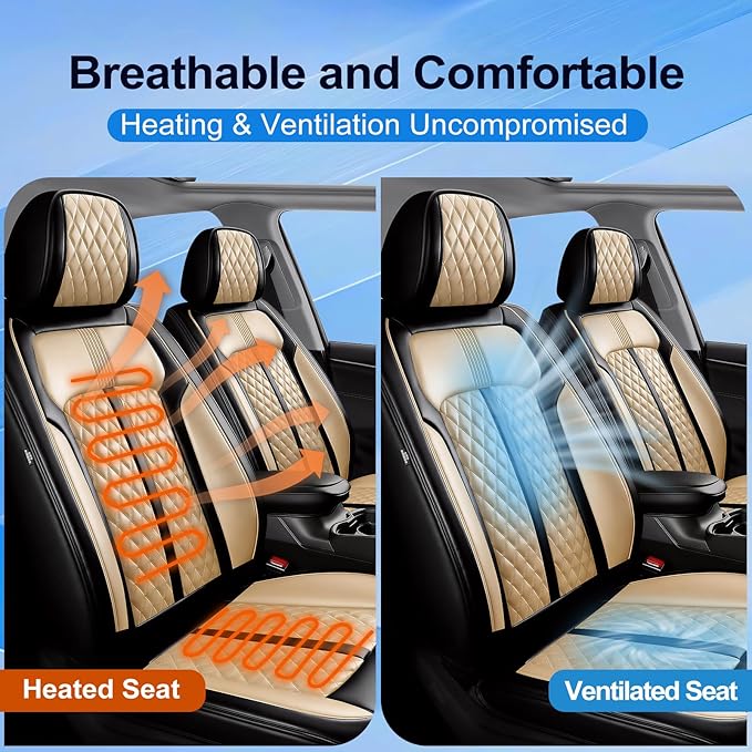 Fit CX-7 Car Seat Covers for Select Mazda CX7 2006-2012, Premium Full Coverage Leather, Airbag Compatible, Waterproof All Weather Seat Protector, Front Pair Black+Beige