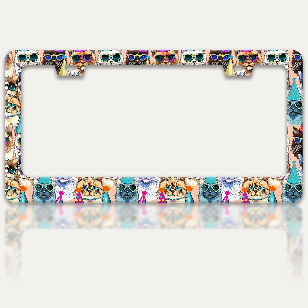 Funny Cat License Plate Frame Pet Cartoon License Plate Holders Stainless Steel Auto Accessory Bracket 2 Hole with Screws Universal Us Car License Plate Frames 6x12 Inch for Women Men