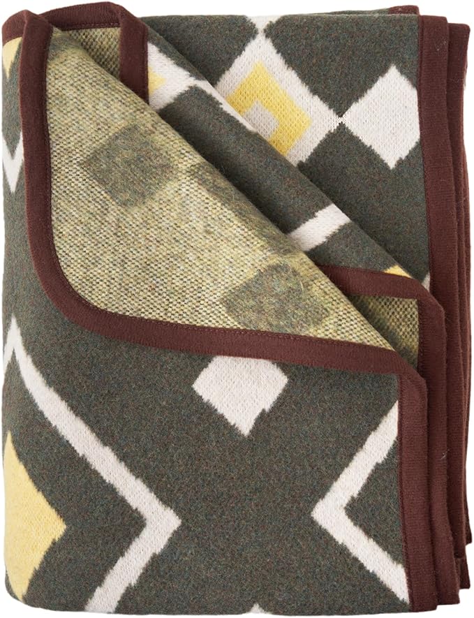 PuTian Merino Wool Blanket - Large Warm Soft Washable Wool Throw for Bed Couch Camping Outdoor Travel Emergency, Green Check