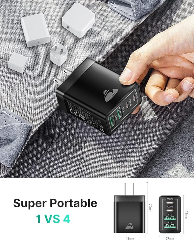 [2-Pack] USB C Wall Charger Block, Aiminu 40W 4-Port Fast Charging Block Dual Port QC+PD Power Brick Multiport Type C Charger Plug Adapter for iPhone 15 14 13 12 11 Pro Max XS XR SE 8 Plus, Samsung