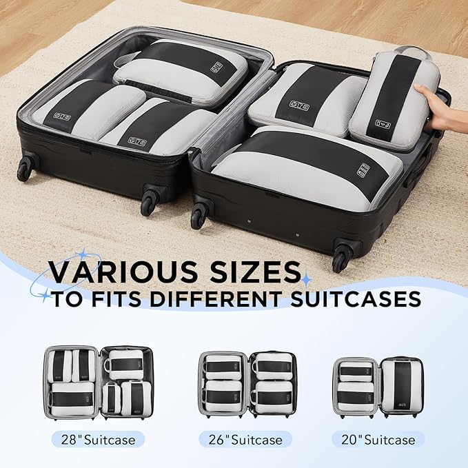 6 Set Compression Packing Cubes for Travel Essentials,Compressible Expandable Packing Cubes for Suitcase,OlarHike Luggage Organizer Bags for Travel,Handy Helper for Organizing Clothes(Black)