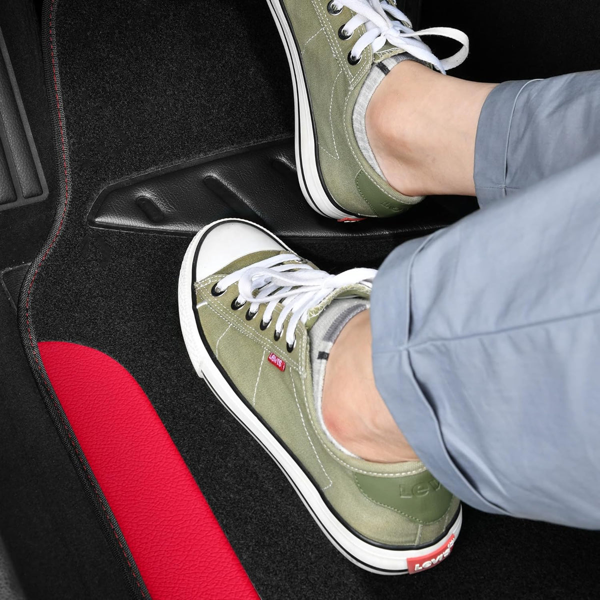 CAR PASS Waterproof Universal Faux Leather 3Pcs Car Floor Mats, Red Car Mats Fit for SUV,Vans,sedans, Trucks,Set of Vehicles Car Carpet with Driver Heel Pad and Anti-Slip Nibs Backing (red 3Pcs)