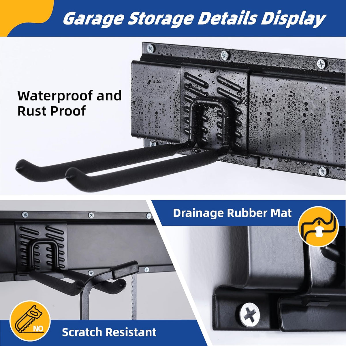Garage Tool Organizer Wall Mount, 48" Garage Wall Organizer, Heavy Duty Garden Tool Organizers with Adjustable Hooks, 400 lbs Garages Organization, Anti-Rust Garden Tool Storage Rack for Yard and Shed