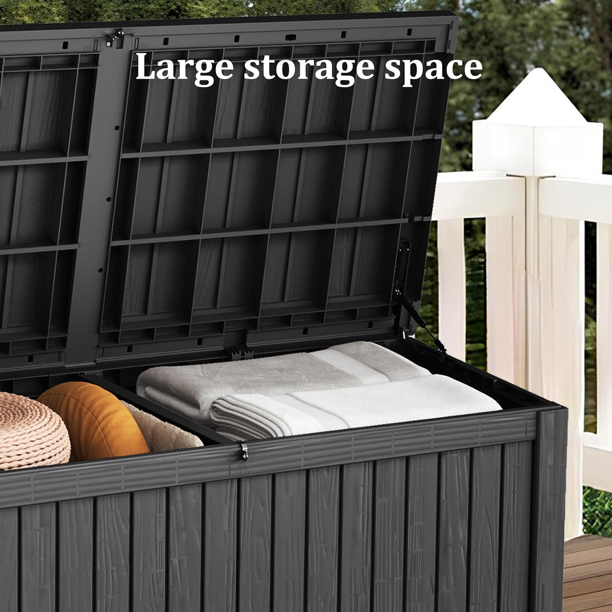 180 Gallon Lockable Resin Deck Box, Waterproof & UV-Resistant Outdoor Storage Box for Outdoor Cushion Storage, Garden Tools & Pool Accessories Storage, Black