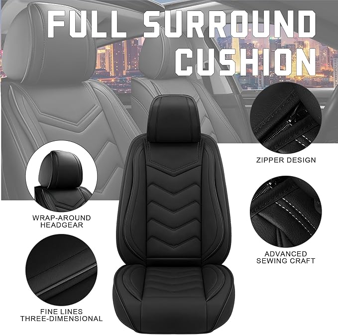 CTDS Car Seat Covers for Toyota RAV4 2000-2026, Stylish Sport Seat Cover, Premium Nappa Leather Car Seat Cover. Automobile Seat Covers Sets.(Standard 2 Seats/Pure Black)
