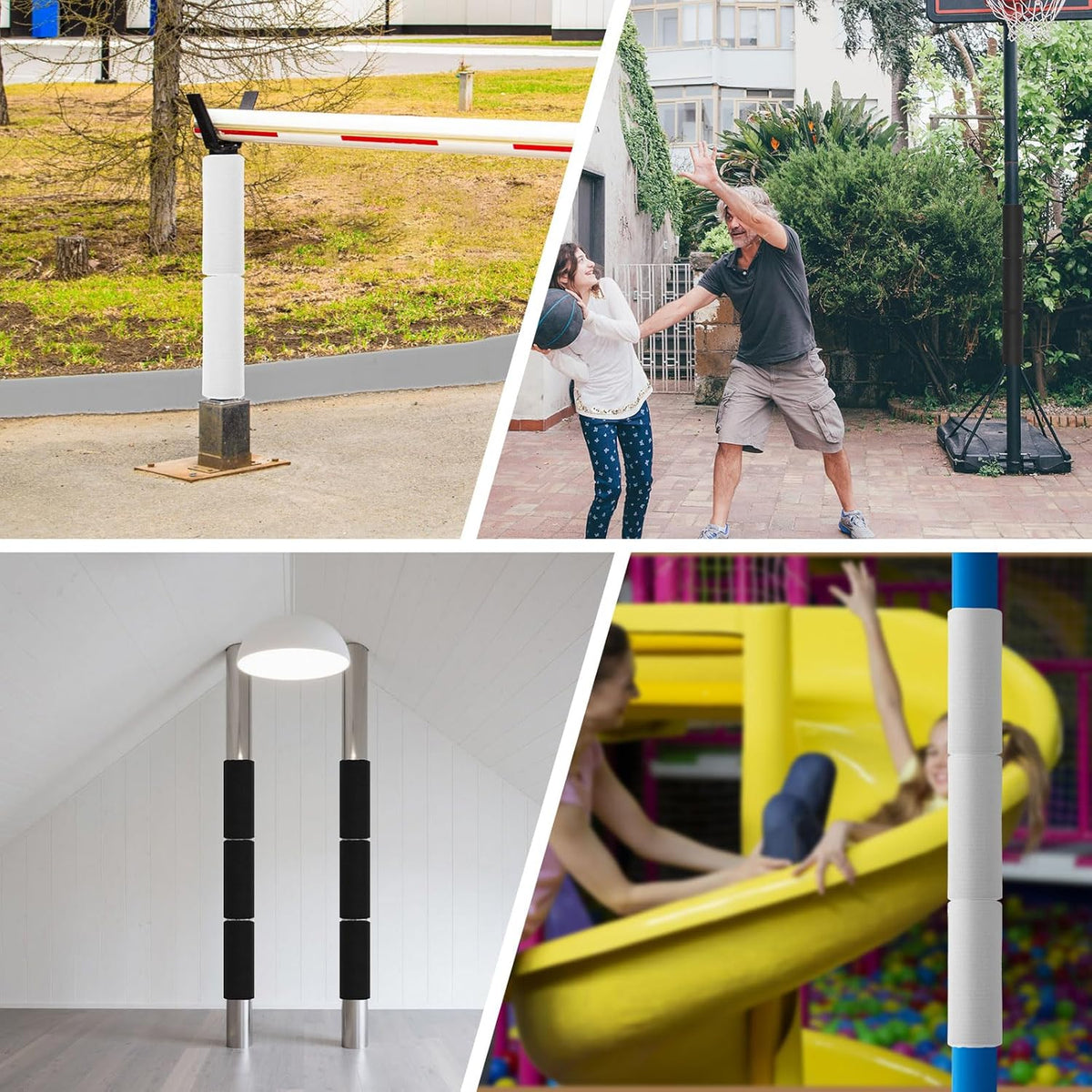 YeeBeny 4pcs Basement Pole Wrap, Garage Pole Padding with Anti Slip Fabric12x14.5 Inch, Pole Wrap Wood Roll, Column Wrap for Basketball Pole, Garage Pole, Playground Pole (Black, 15x12)