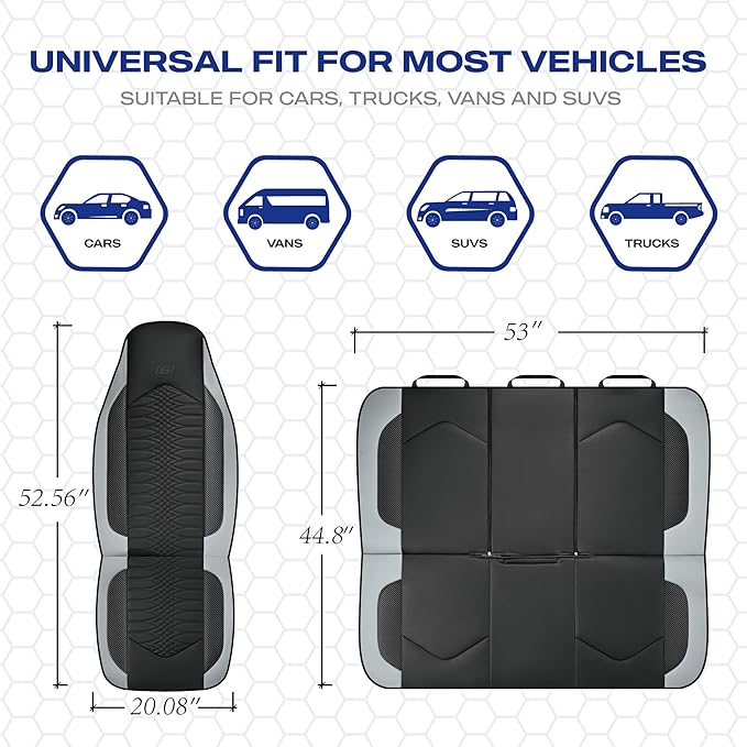 Skechers Memory Foam Car Seat Covers, Leather High Back Seat Covers Quilting Design,Waterproof Sports Car Seat Covers Front Seats,Airbag Compatible, Universal Fit for Most Cars, SUVs,Trucks,Gray