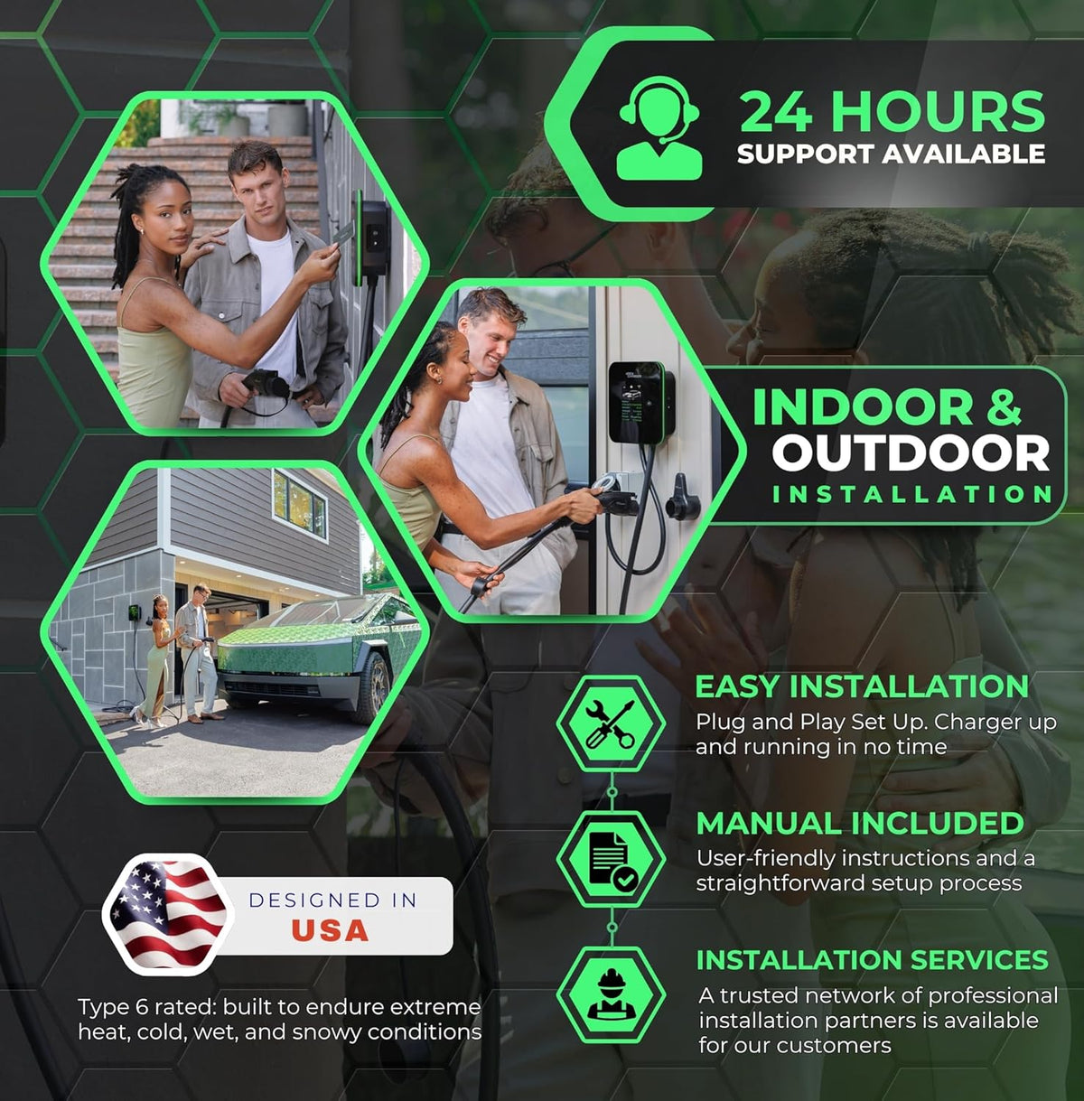 MACH 2:Fast Level 2 EV Charger 48 amp Garage-pro Wall-Mount. Electric Vehicle Charging Station 4 Nema 14-50 Outlet. J1772 car Connector. Key Accessories: 30ft Cable & Tesla NACS evse Portable Adapter