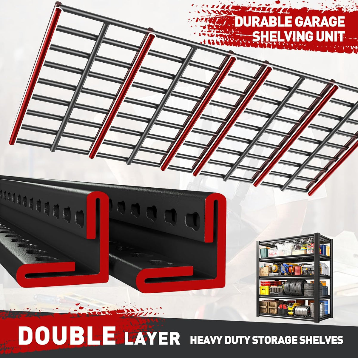 REIBII Garage Shelving 3000LBS, Heavy Duty Storage Shelves, Adjustable Industrial Metal Shelving Unit for Garage, Basement, Pantry, Warehouse,Commercial, 36" W x 16" D x 72" H