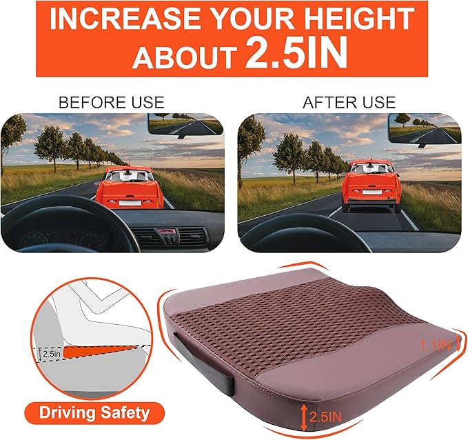 Car Seat Cushion, Comfort Memory Foam Car Cushions for Driving - Sciatica & Lower Back Pain Relief, Driver Seat Pillow for Auto, Office Chair, Wheelchair - 4D Mesh Brown