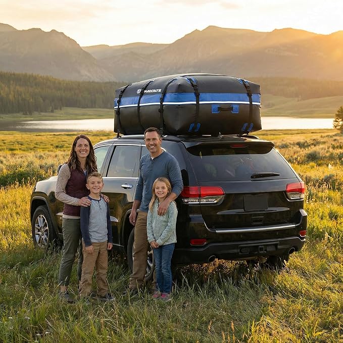 Rooftop Cargo Carrier, 22 Cubic Ft Car Roof Cargo Carrier for All Vehicles, 840D Waterproof Car Top Carrier with Anti-Slip Mat, 6 Hooks, Storage Bag,Zipper Lock for Tripping & Moving - Blue