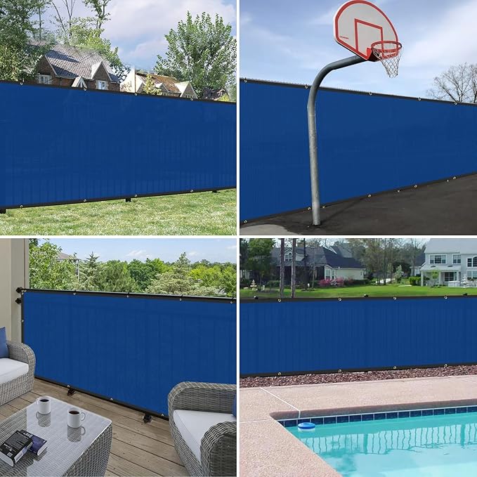 Windscreen4less Privacy Fence Screen Heavy Duty Windscreen Fencing Mesh Fabric Shade Net Cover with Brass Grommtes for Outdoor Wall Garden Yard Pool Deck, 8'x13' Blue